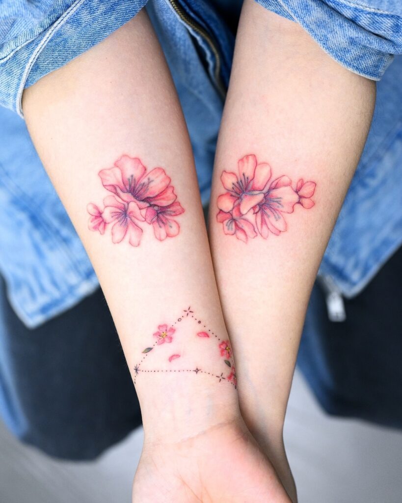 Cherry Blossom Constellation and Dual Blooms Tattoo Tattoo Design