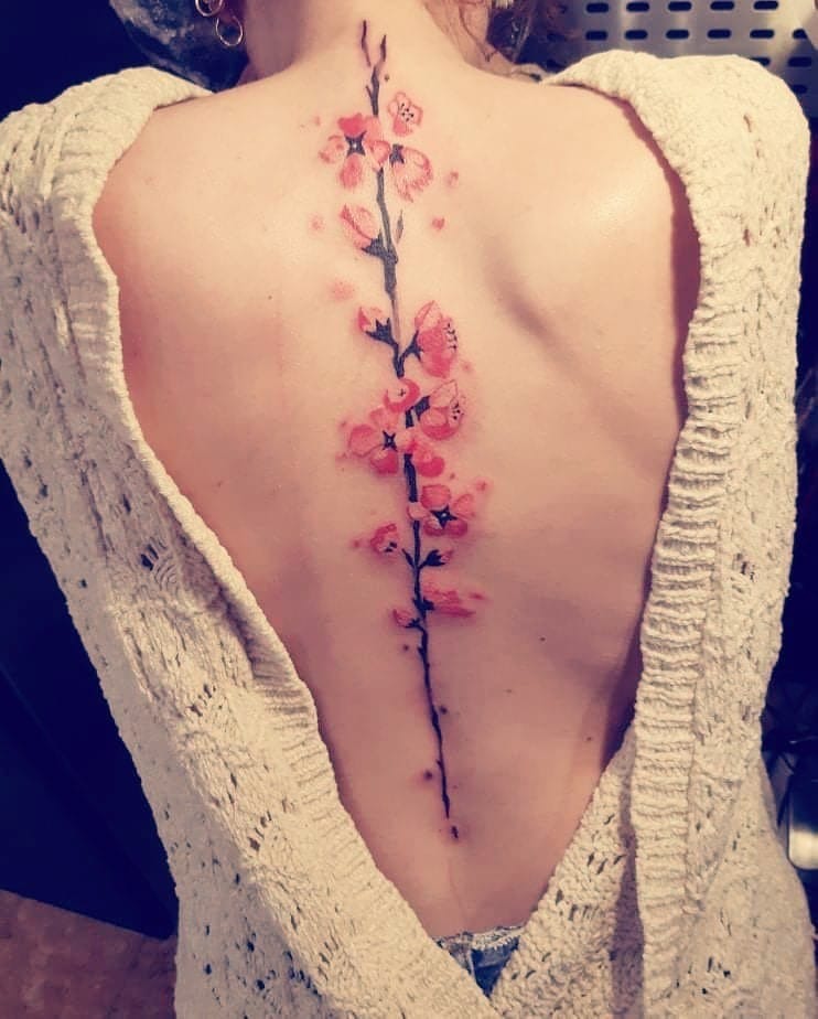 Cherry Blossom Spine Branch Tattoo Tattoo Design