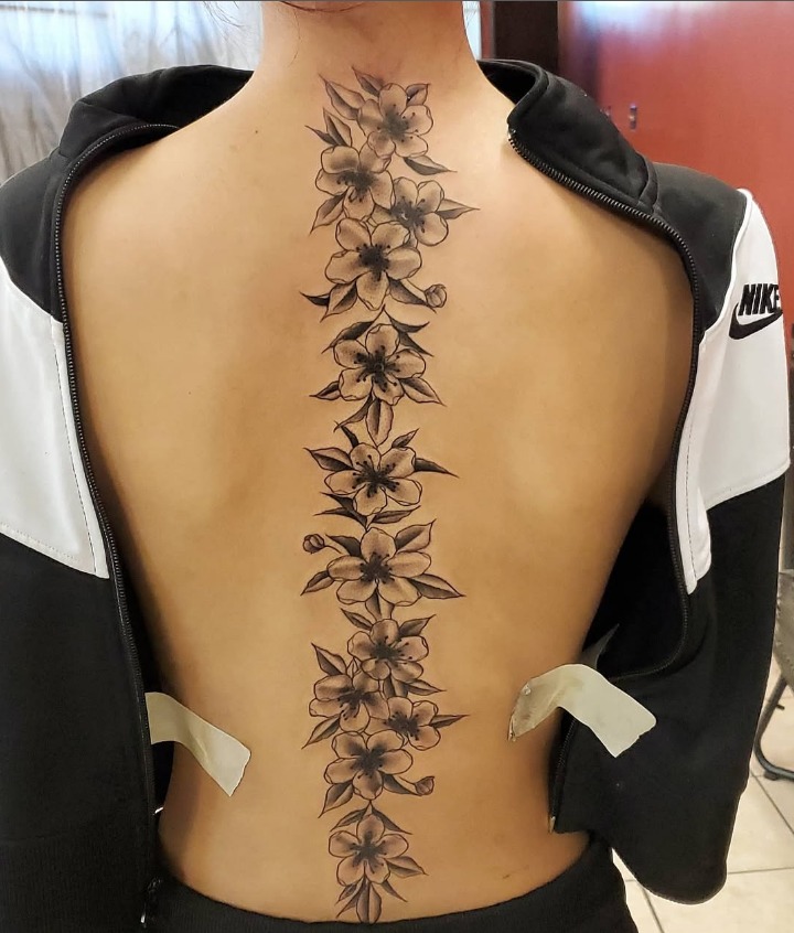 Cherry Blossom Spine Trail Tattoo Tattoo Design