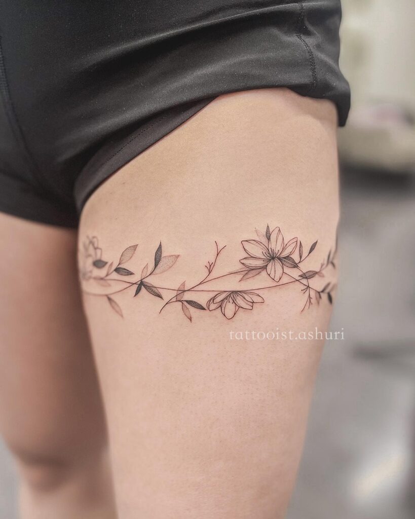Elegant Cherry Blossom Thigh Band Tattoo Tattoo Design