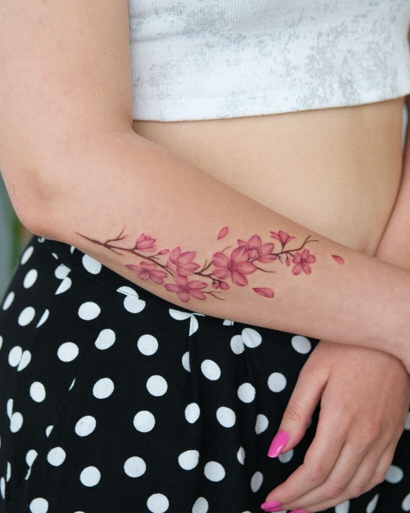 Elegant Forearm Cherry Blossom Wrap Tattoo Tattoo Design