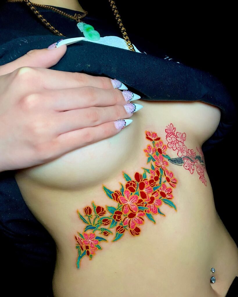 Embroidered Cherry Blossom Underbust Tattoo Tattoo Design