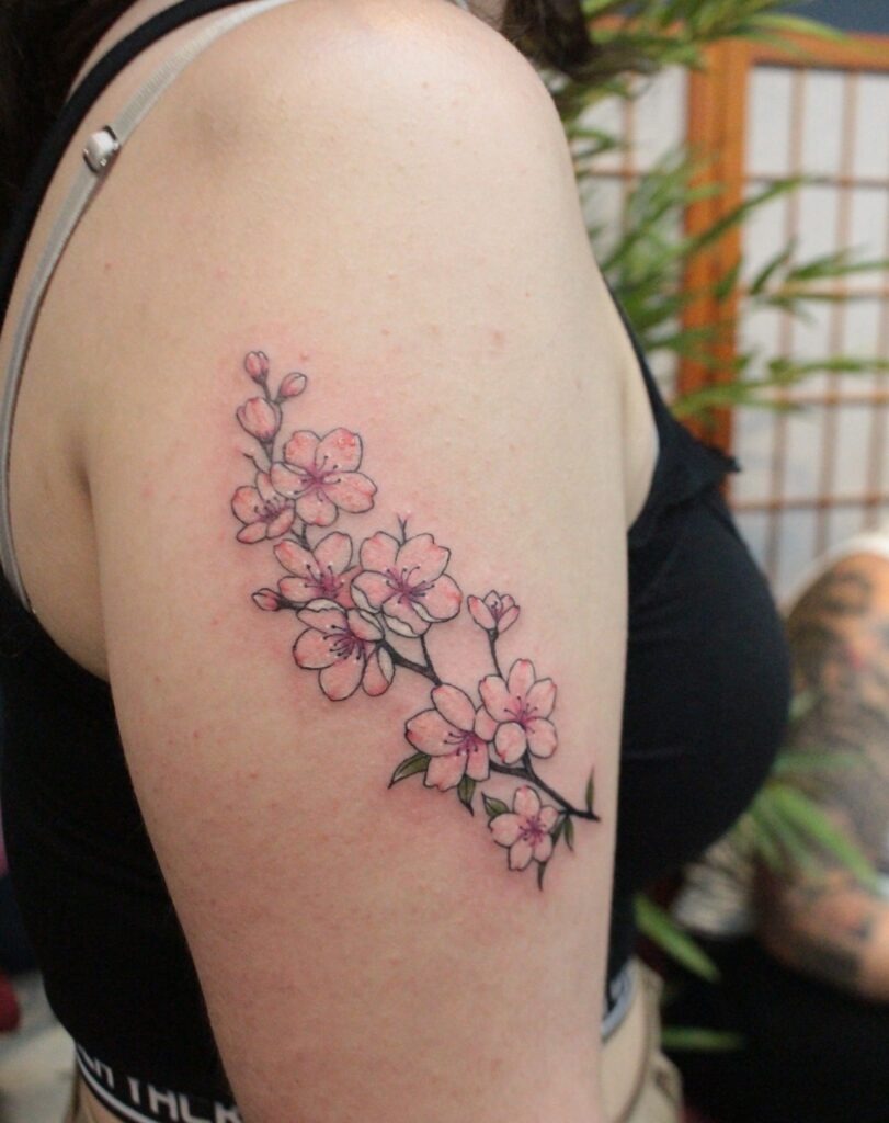 Flowing Cherry Blossom Shoulder Tattoo Tattoo Design