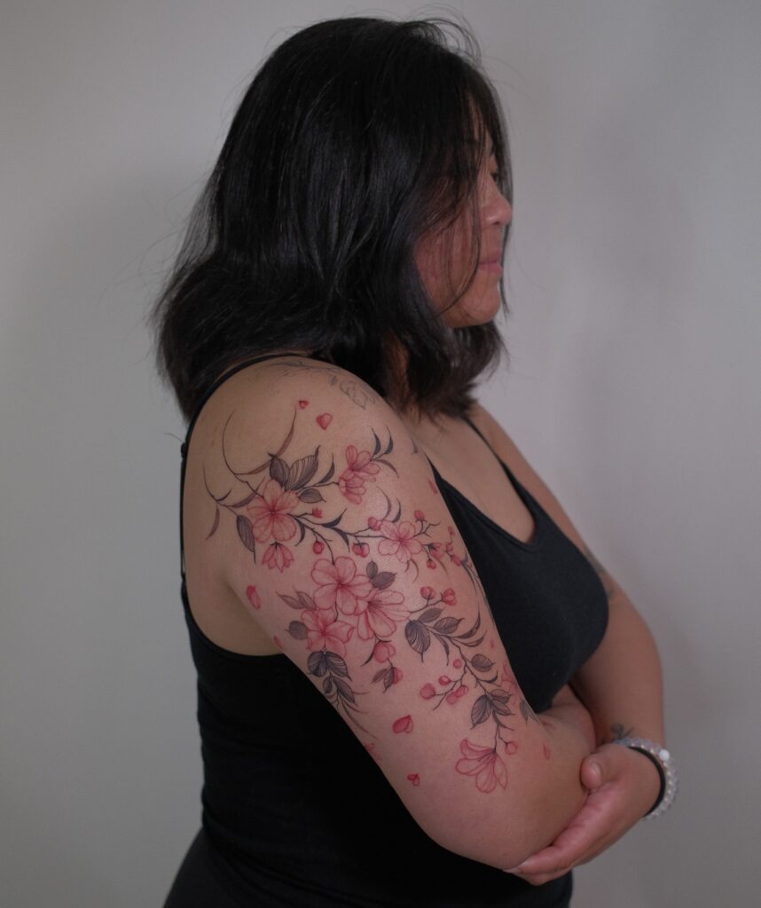 Flowing Cherry Blossoms Sleeve Tattoo Tattoo Design