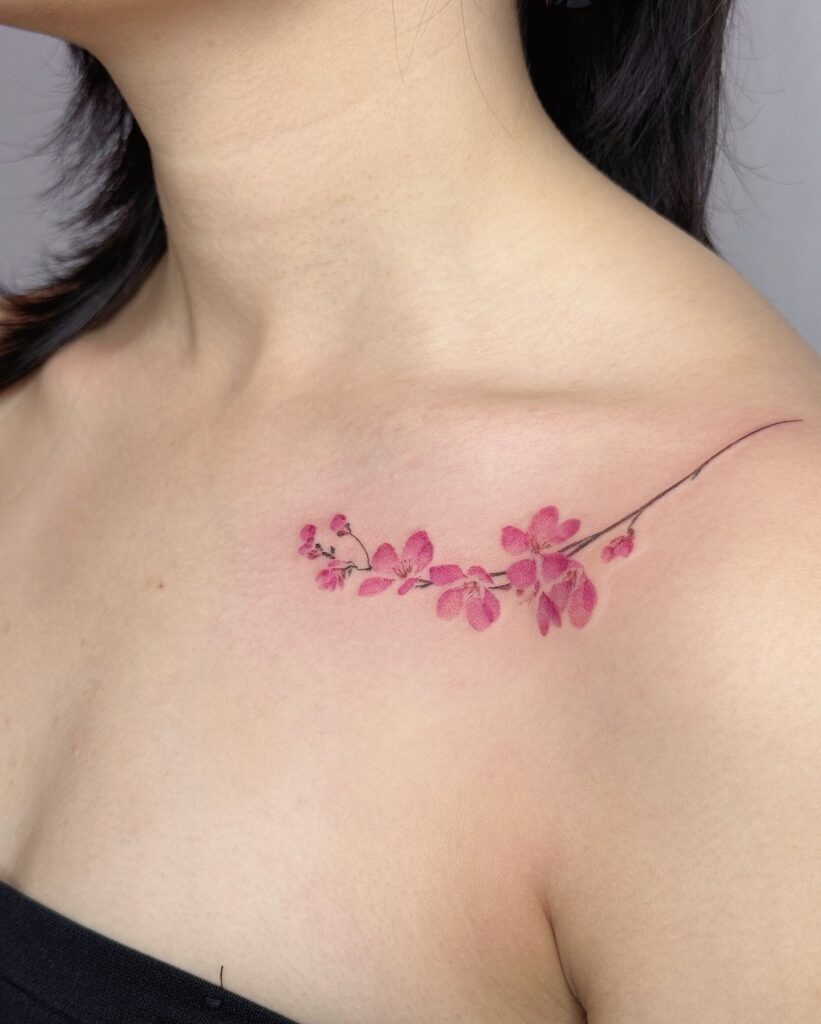 Graceful Collarbone Cherry Blossom Tattoo Tattoo Design