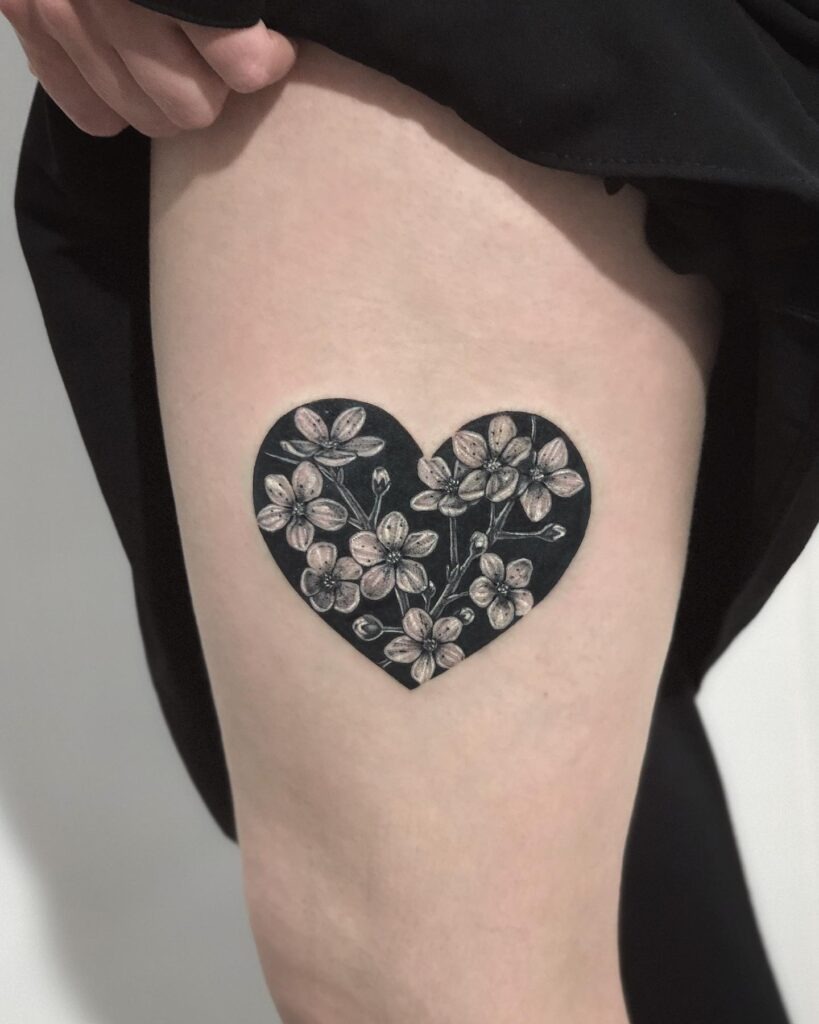 Heart-Shaped Cherry Blossom Silhouette Tattoo Tattoo Design
