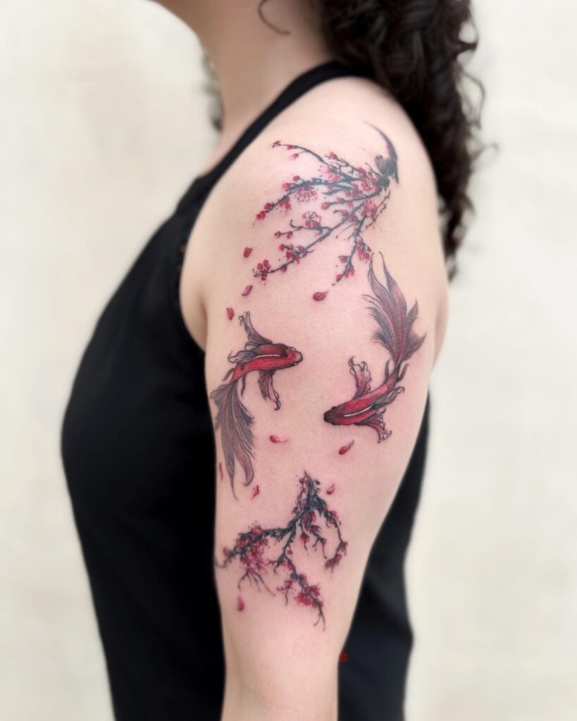 Koi and Blossoms Harmony Tattoo Tattoo Design