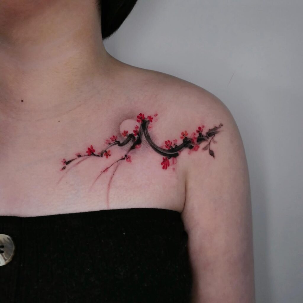 Lunar Cherry Blossom Wave Tattoo Tattoo Design
