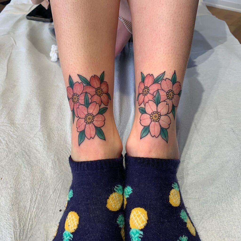 Matching Ankle Cherry Blossom Clusters Tattoo Design
