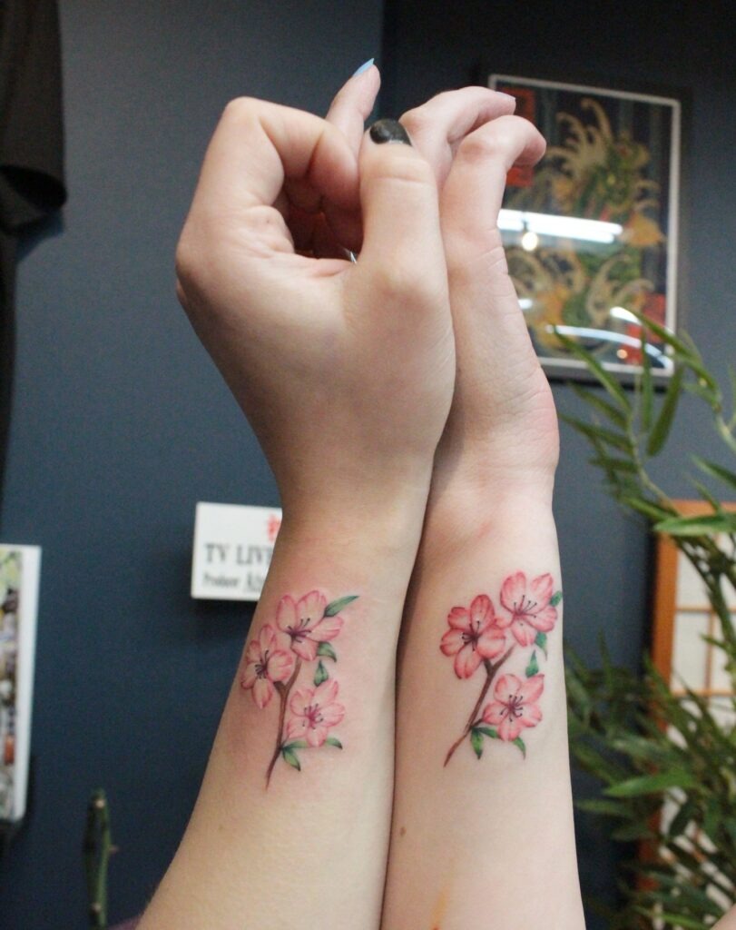 Matching Cherry Blossom Wrist Tattoos Tattoo Design