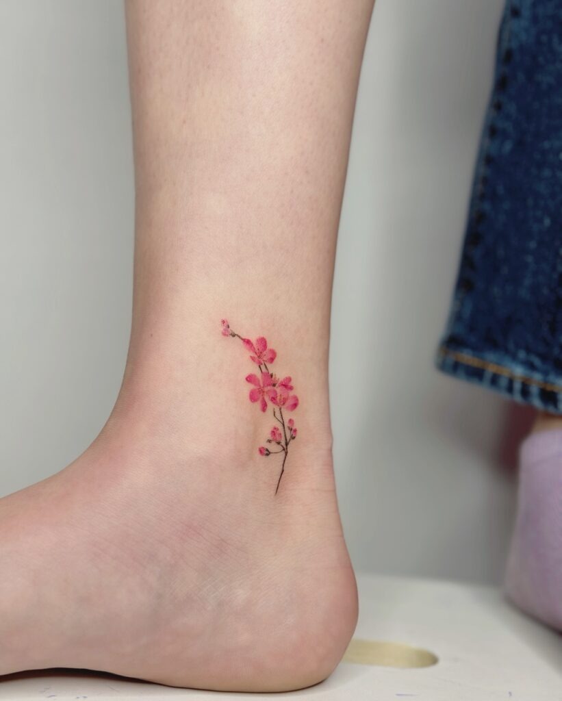 Minimal Cherry Blossom Ankle Tattoo Tattoo Design