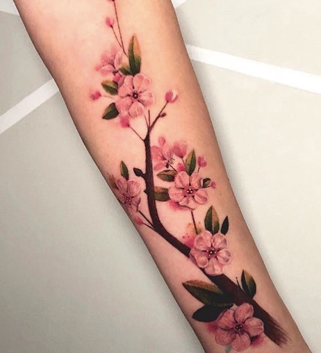 Realistic Cherry Blossom Branch Forearm Tattoo Tattoo Design