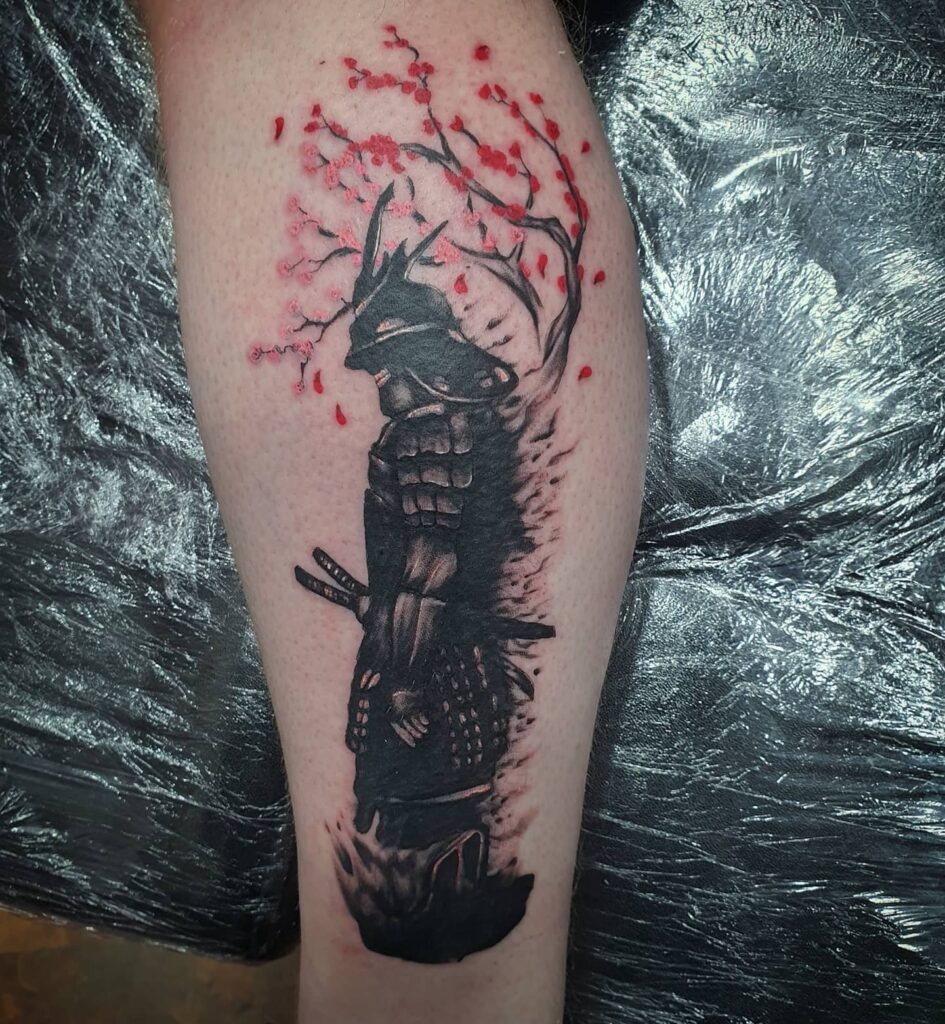 Samurai Under the Cherry Blossom Tree Tattoo Tattoo Design