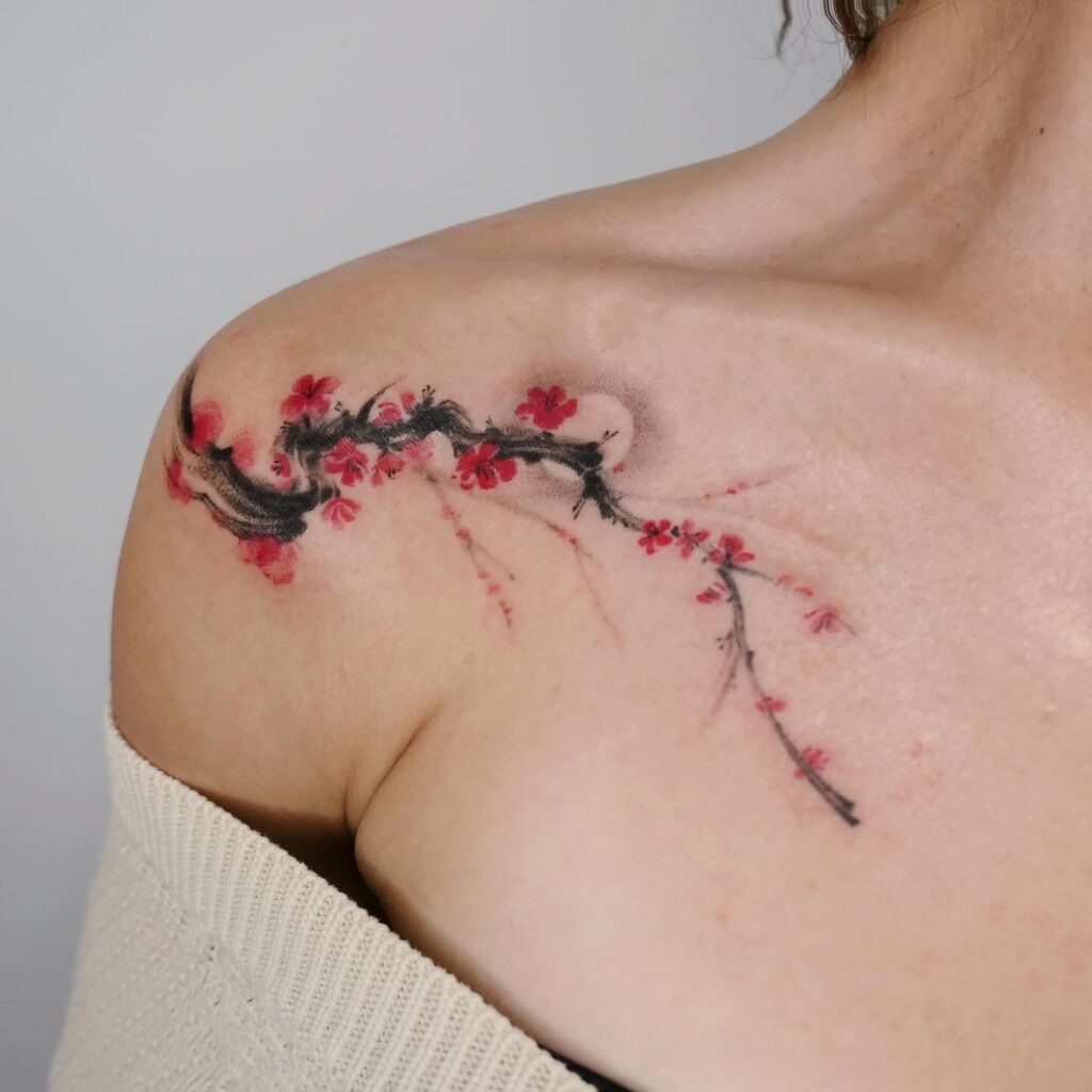 Smoky Cherry Blossom Shoulder Tattoo Tattoo Design
