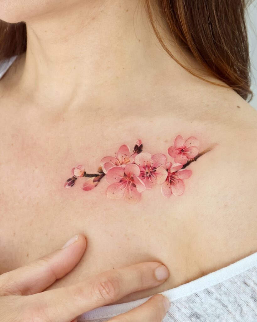 Soft Cherry Blossoms Collarbone Tattoo Tattoo Design
