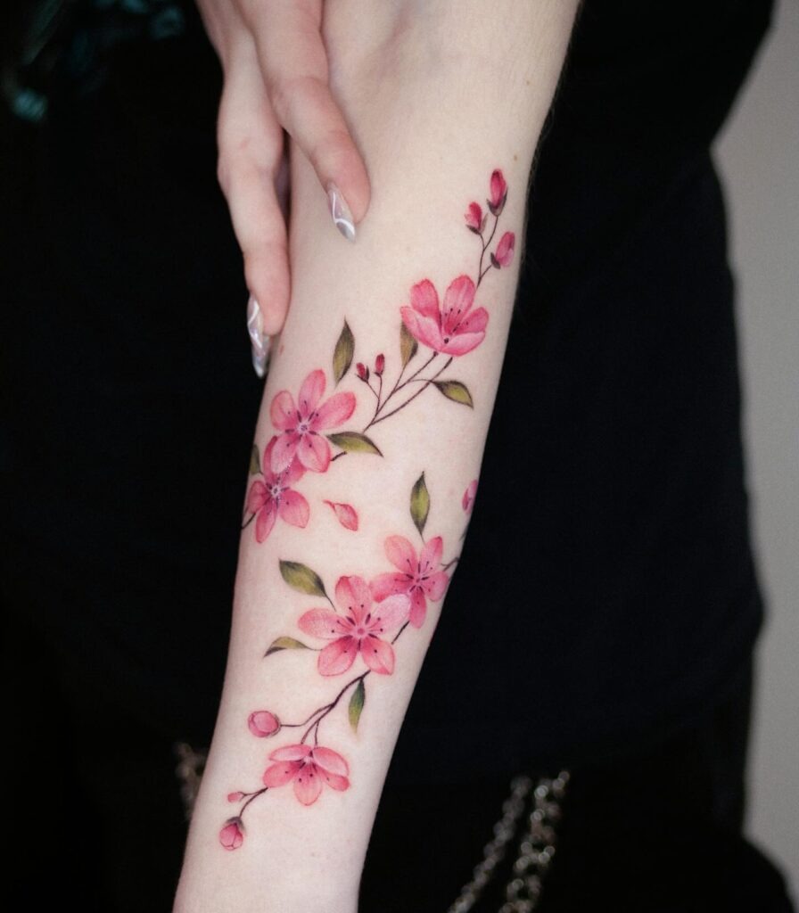 Soft Pink Cherry Blossom Forearm Tattoo Tattoo Design