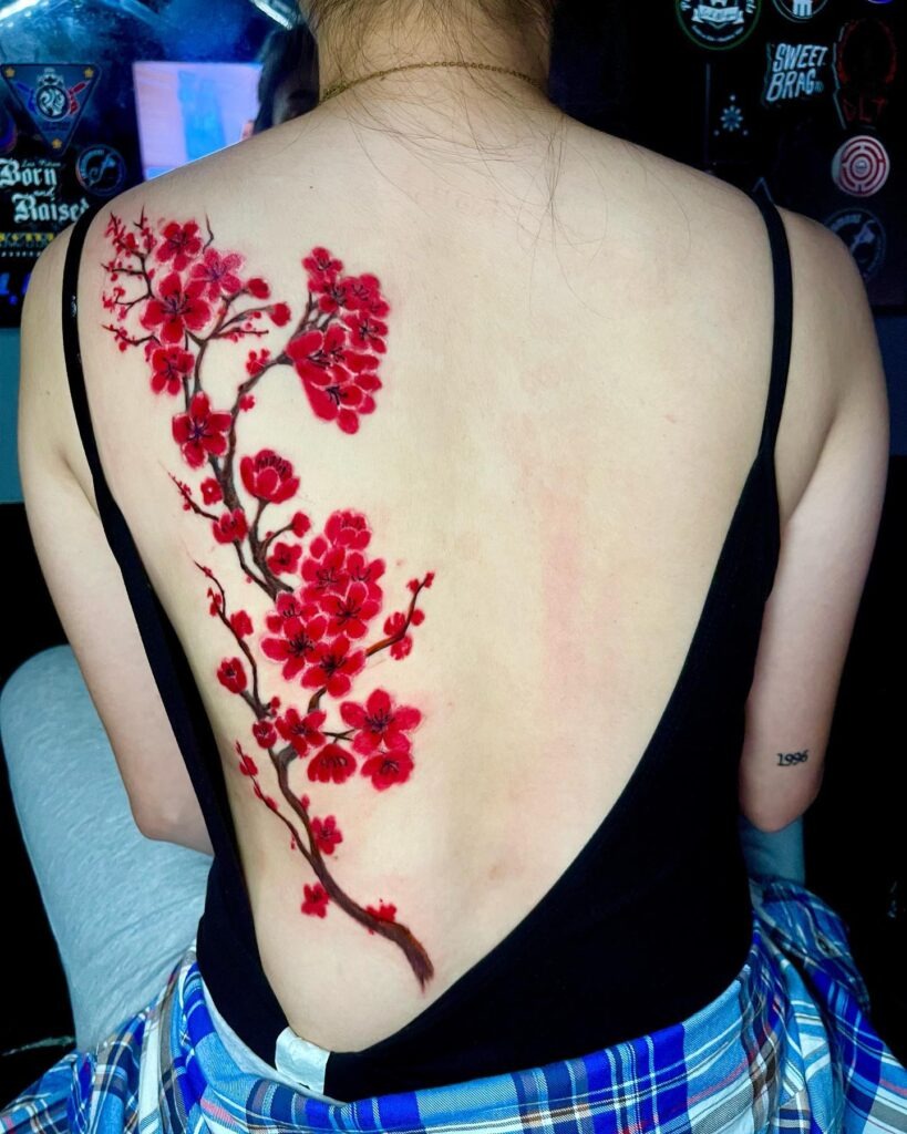 Vibrant Cherry Blossom Back Tattoo Tattoo Design