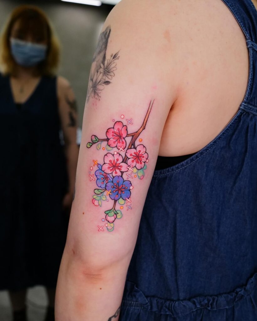 Vibrant Neon Cherry Blossom Tattoo Tattoo Design