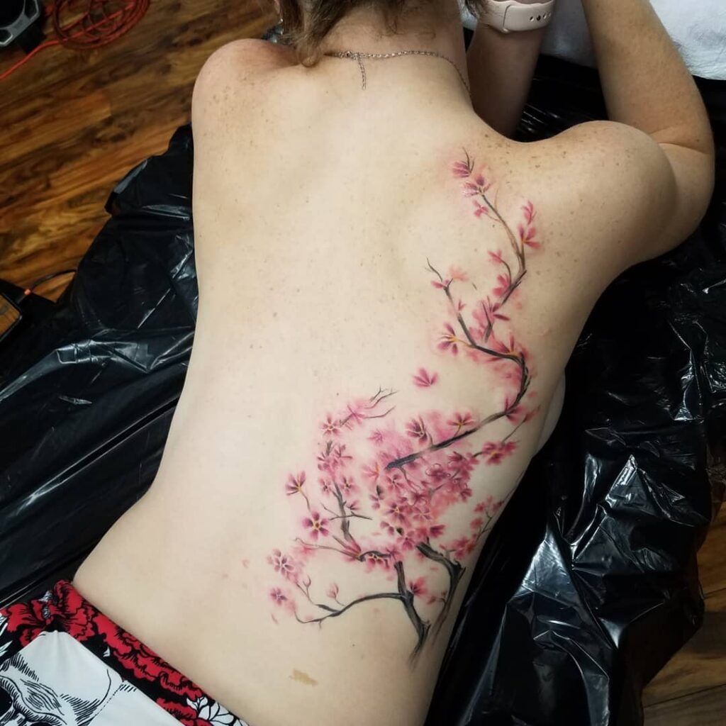 Watercolor Cherry Blossom Back Tattoo Tattoo Design