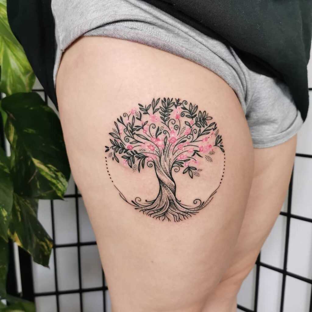 Whimsical Cherry Blossom Tree of Life Tattoo Tattoo Design