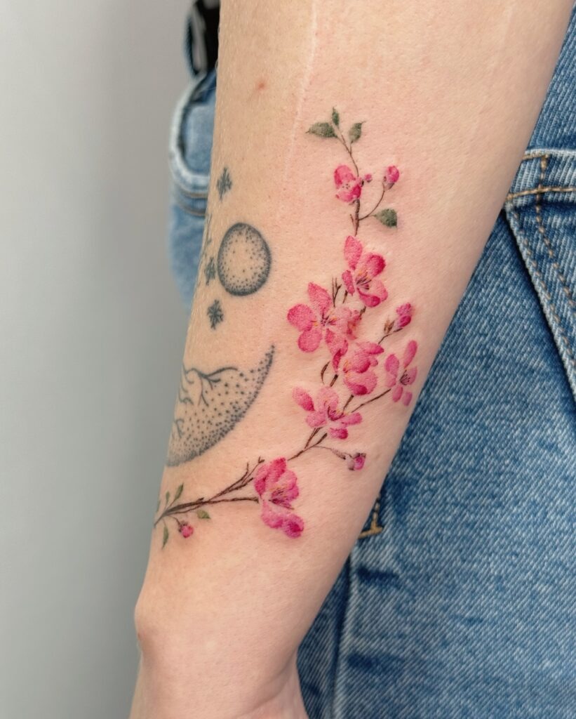 Whimsical Cherry Blossoms and Moon Tattoo Tattoo Design
