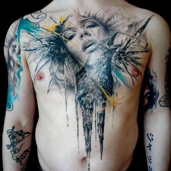 Abstract Realistic Woman Face Tattoo Chest Tattoo Tattoo Design