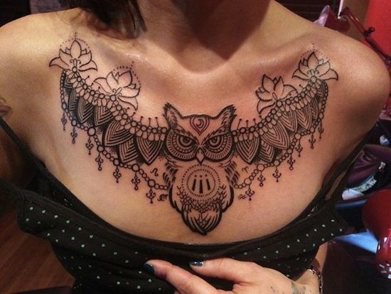 Artistic Owl Chest Tattoo Tattoo Design