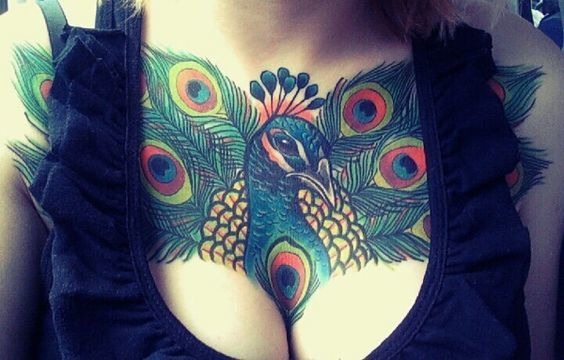 Cleavage Peacock Chest Tattoo Tattoo Design