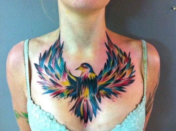 Colorful Bird For A Lady Tattoo Design