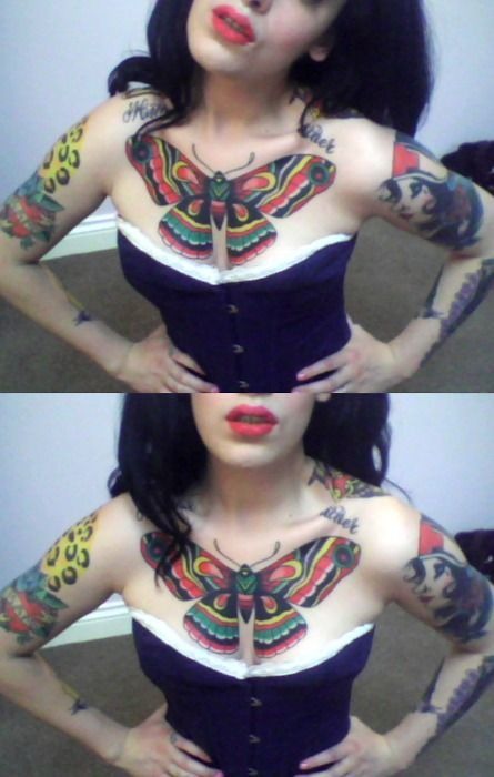 Colorful Butterfly Chest Tattoo Tattoo Design