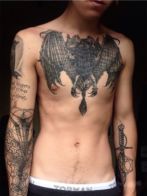 Full Chest Bat Tattoo Chest Tattoo Tattoo Design