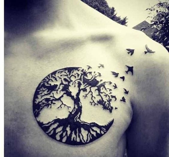 Love TattoosIdea: Lovebirds with Precious Heart Gem Tattoo Chest Tattoo Tattoo Design