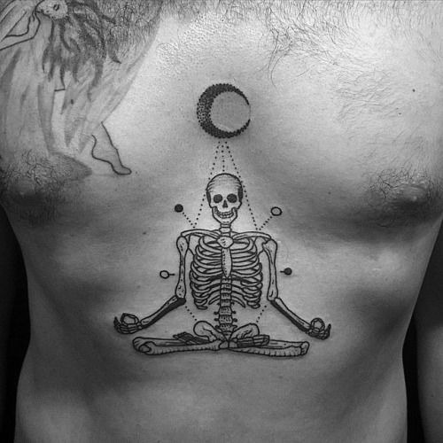 Meditating Skeleton Tattoo Chest Tattoo Tattoo Design