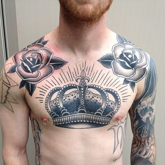 My Royal Crown With Two Roses Simple Chest Tattoo Tattoo Design