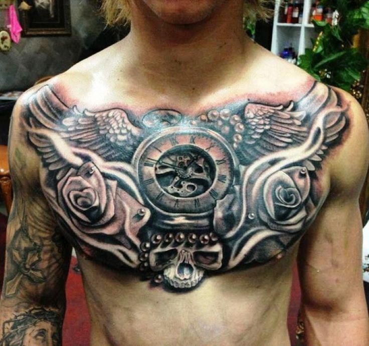 Script and Tribal Chest Tattoo Tattoo Design