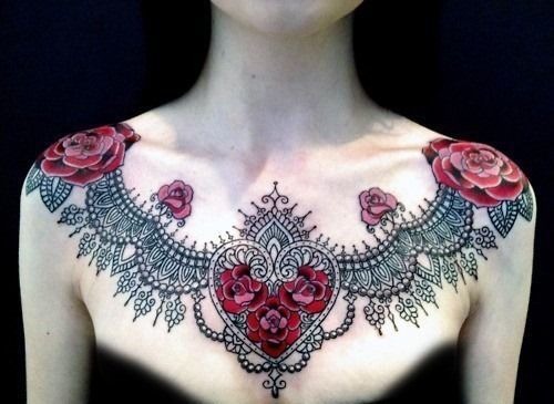 Small TattosIdea: Decorative Hearts and Roses Tattoo Chest Tattoo Tattoo Design