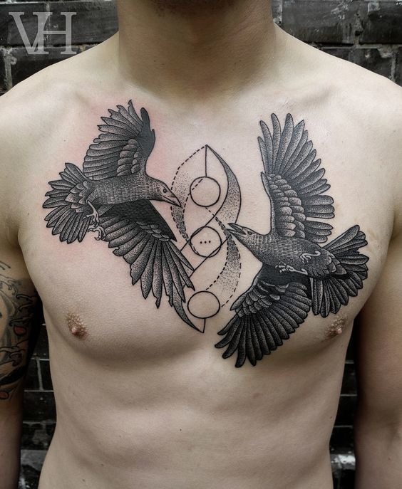 Two Angry Birds Chest Tattoo Tattoo Design