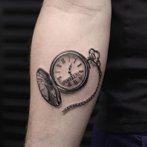 Abstract winged clock with water reflection Tattoo Design
