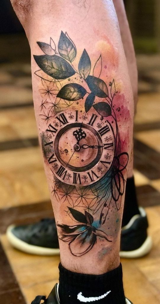 Candle, eye and cracking clock Tattoo Design