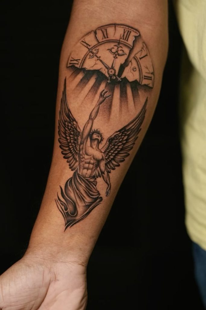Clock and skeleton realism Tattoo Design