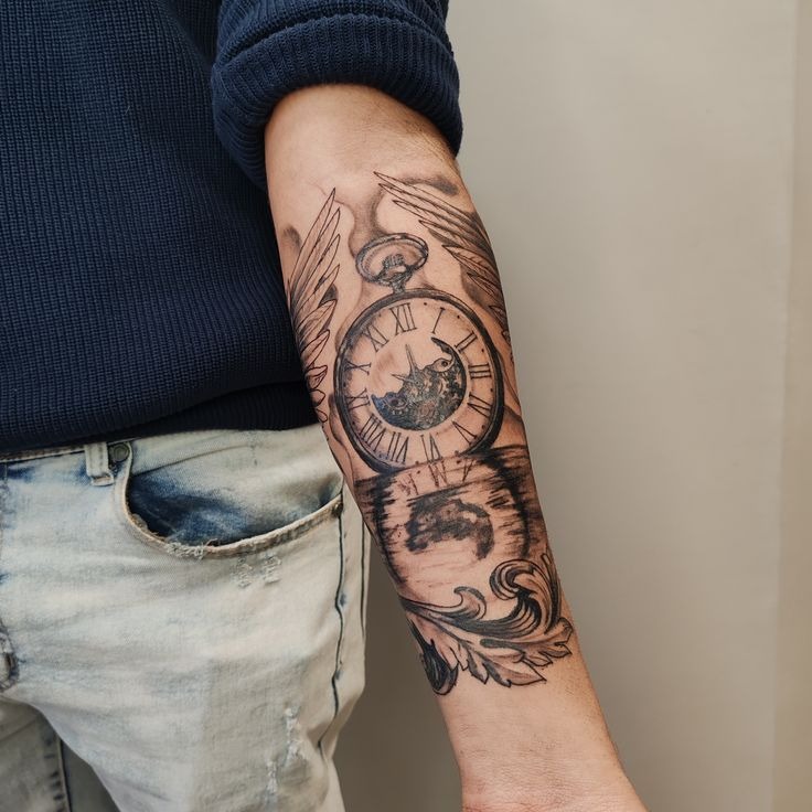 Compass of time and life Tattoo Design