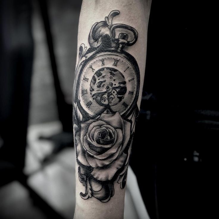 Mechanical elegance with floral edge Tattoo Design