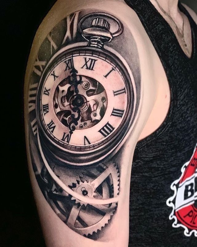 Mechanical elegance with hummingbird and rose Tattoo Design