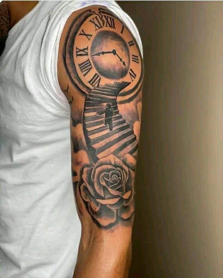Mixed media style with date and time Tattoo Design
