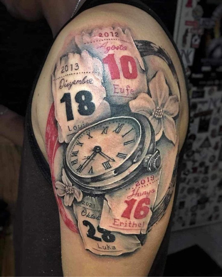 Open pocket watch with date Tattoo Design