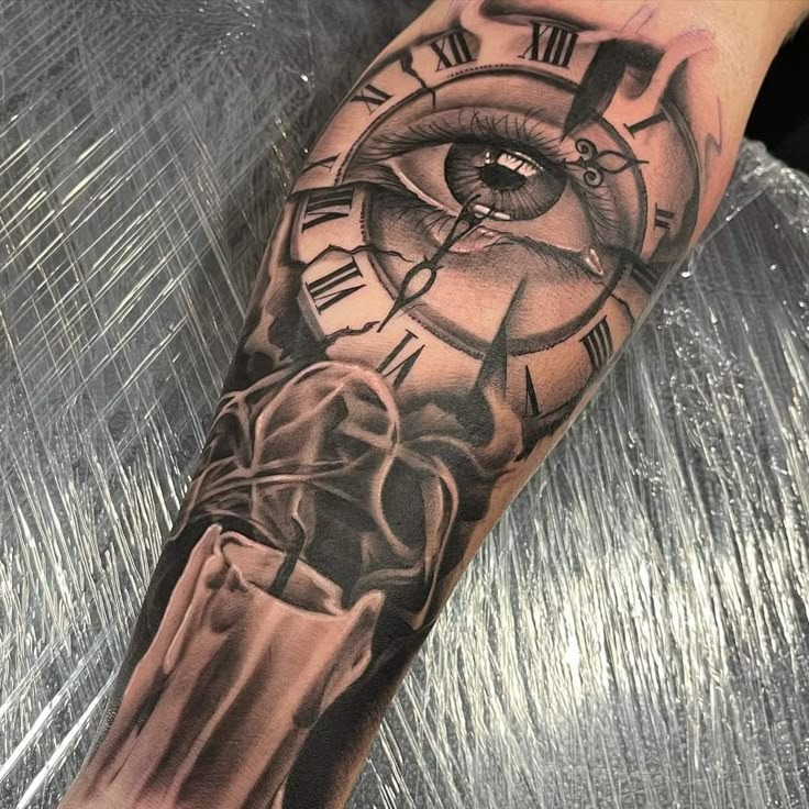 Reaching the angel and the broken clock Tattoo Design