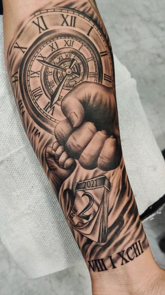 Stairs to the Clock of Life Tattoo Design
