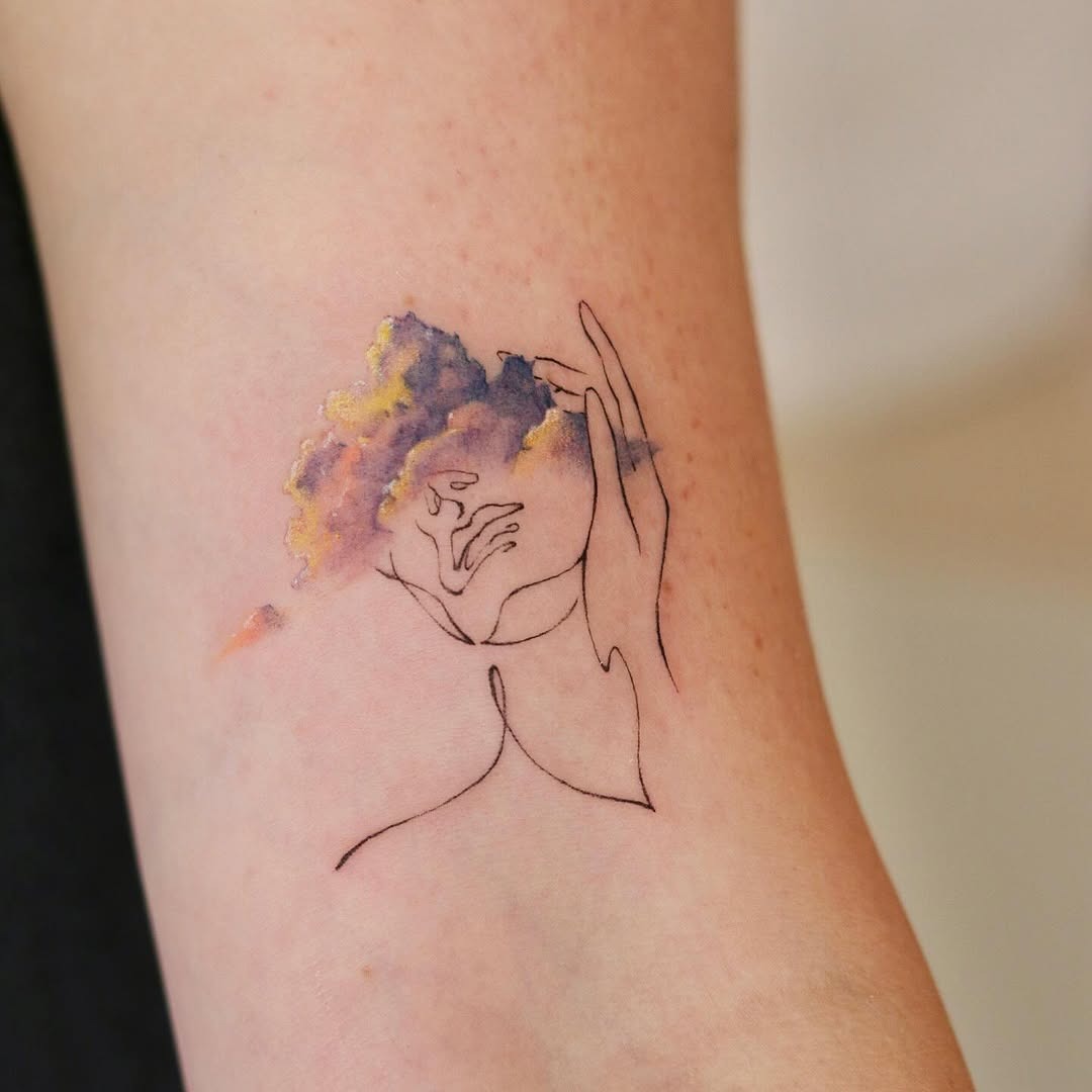 Delicate hands cradling ethereal cloud design Tattoo Design
