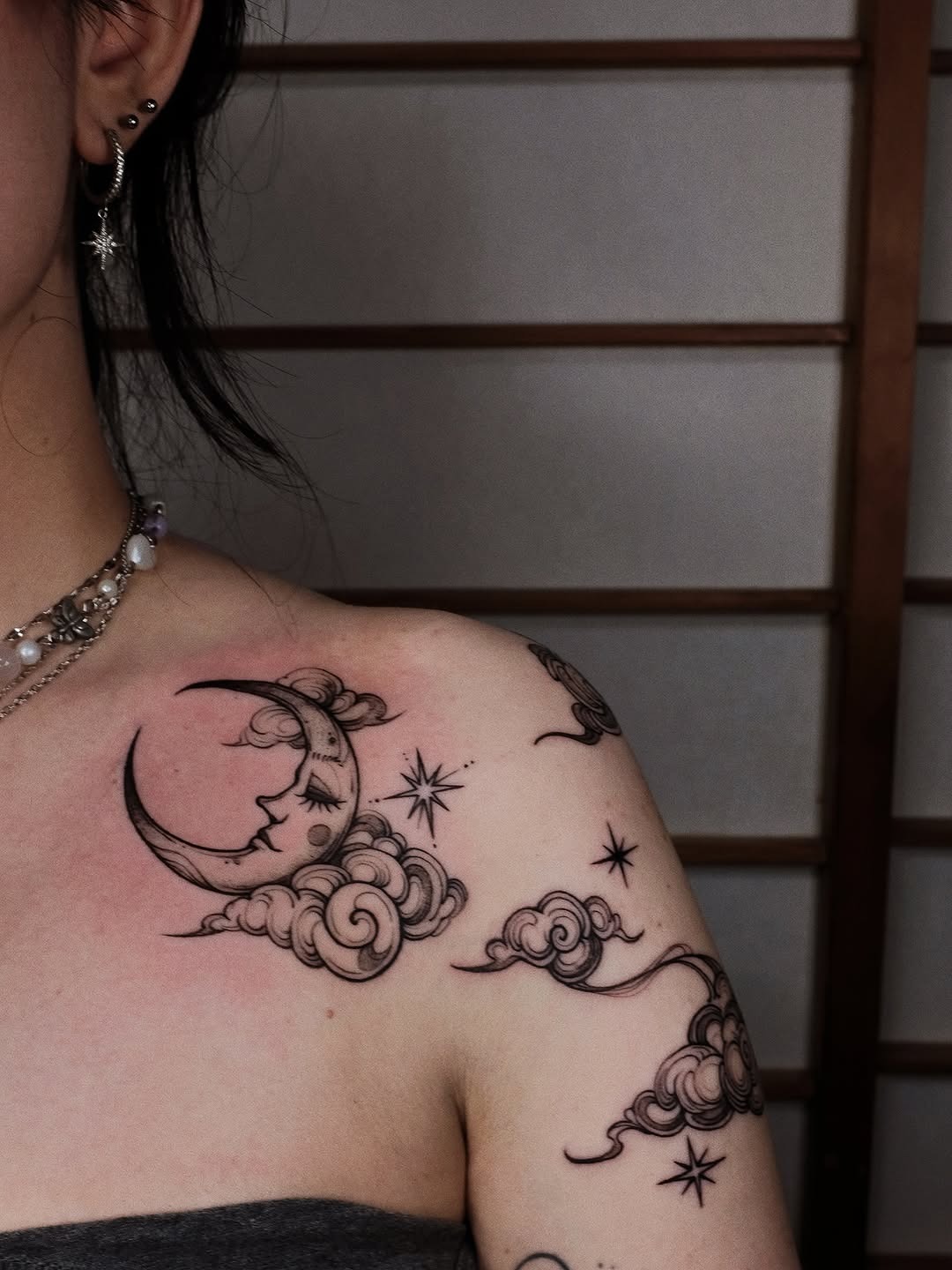 Elegant Cloud and Moon Tattoo Design Tattoo Design