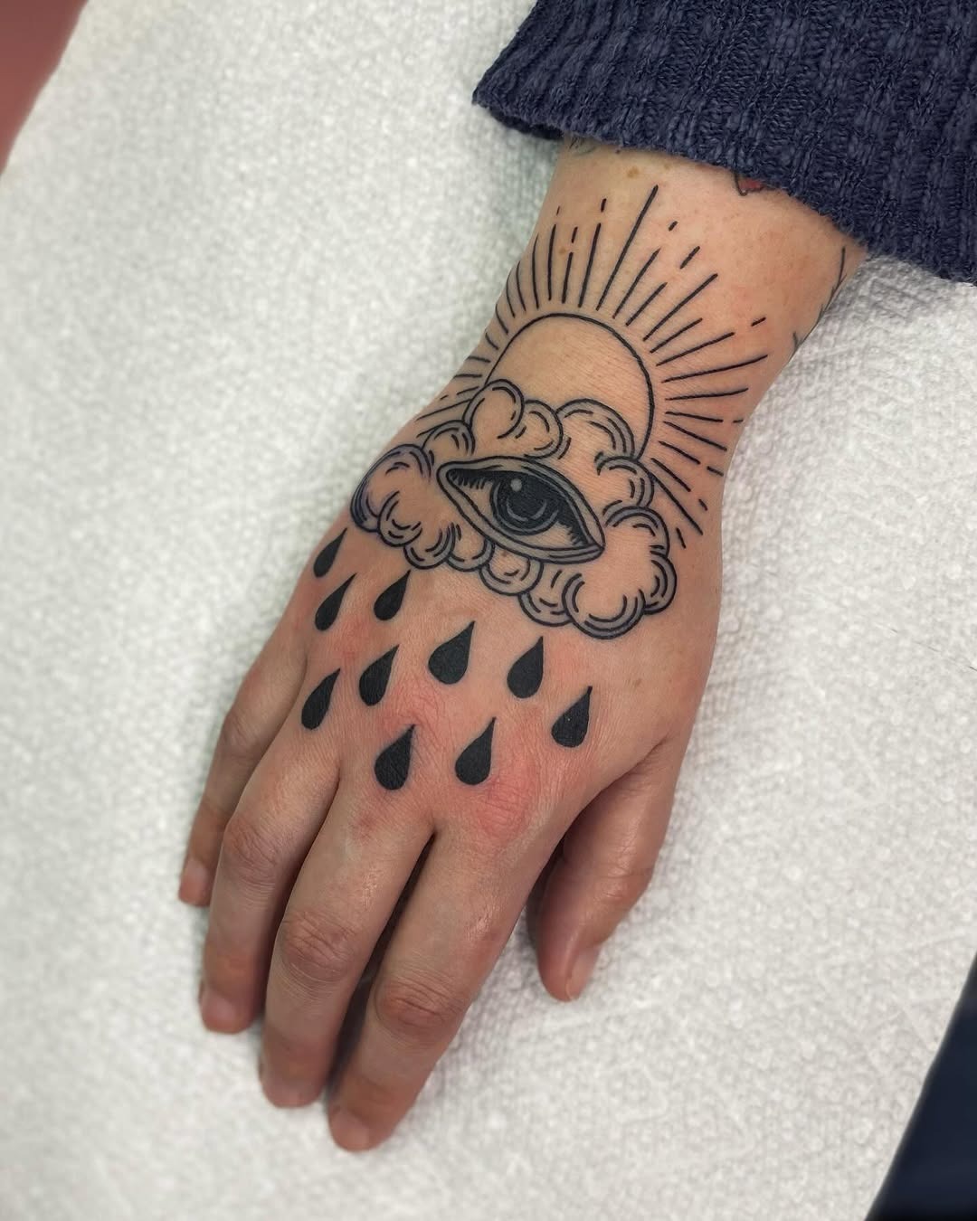 Mysterious cloud tattoo with eye and raindrops Tattoo Design